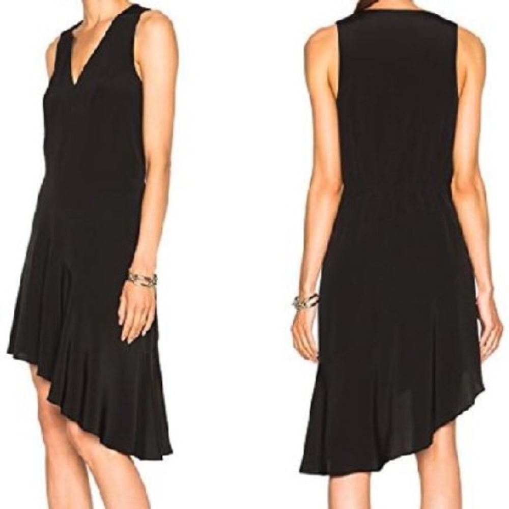 Tibi Sleeveless V-Neck Asymmetrical Cocktail Silk Dress